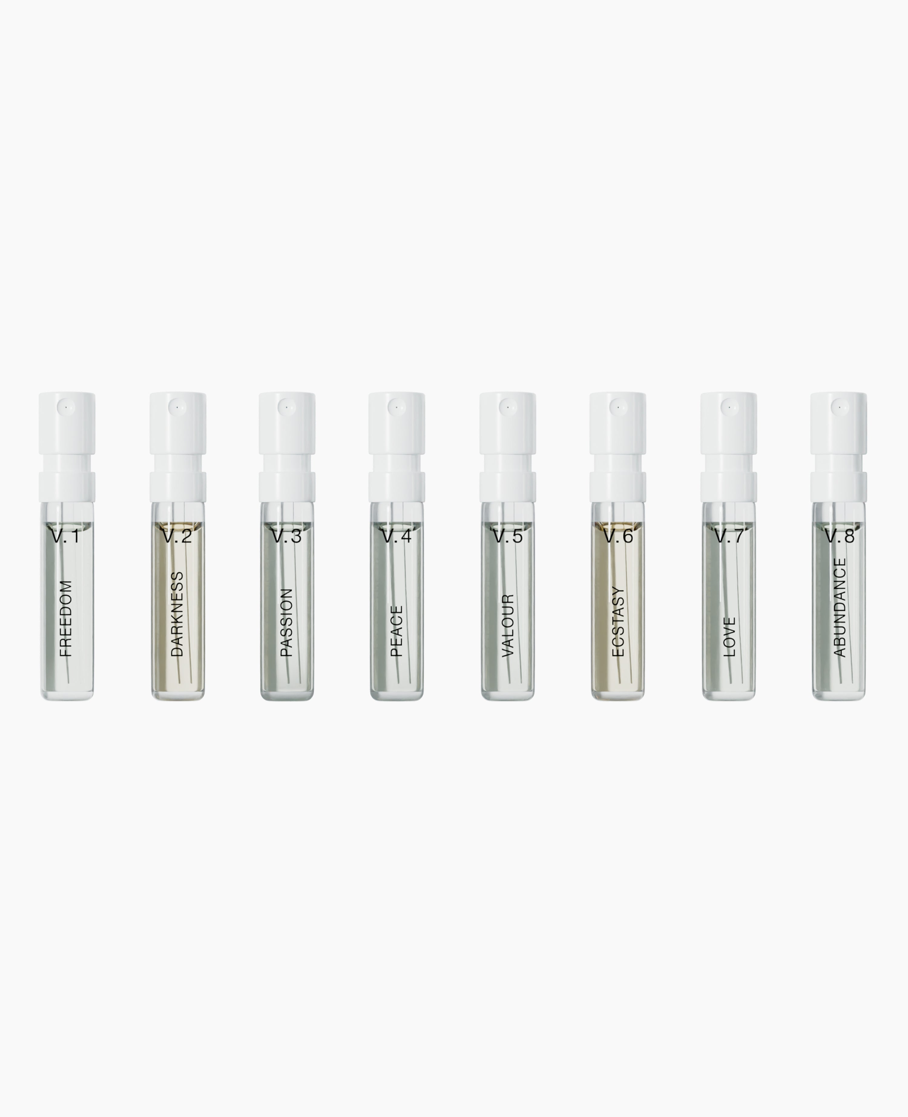 Map of the Heart fragrance discovery set, sample vials of the heart collection eau de parfum