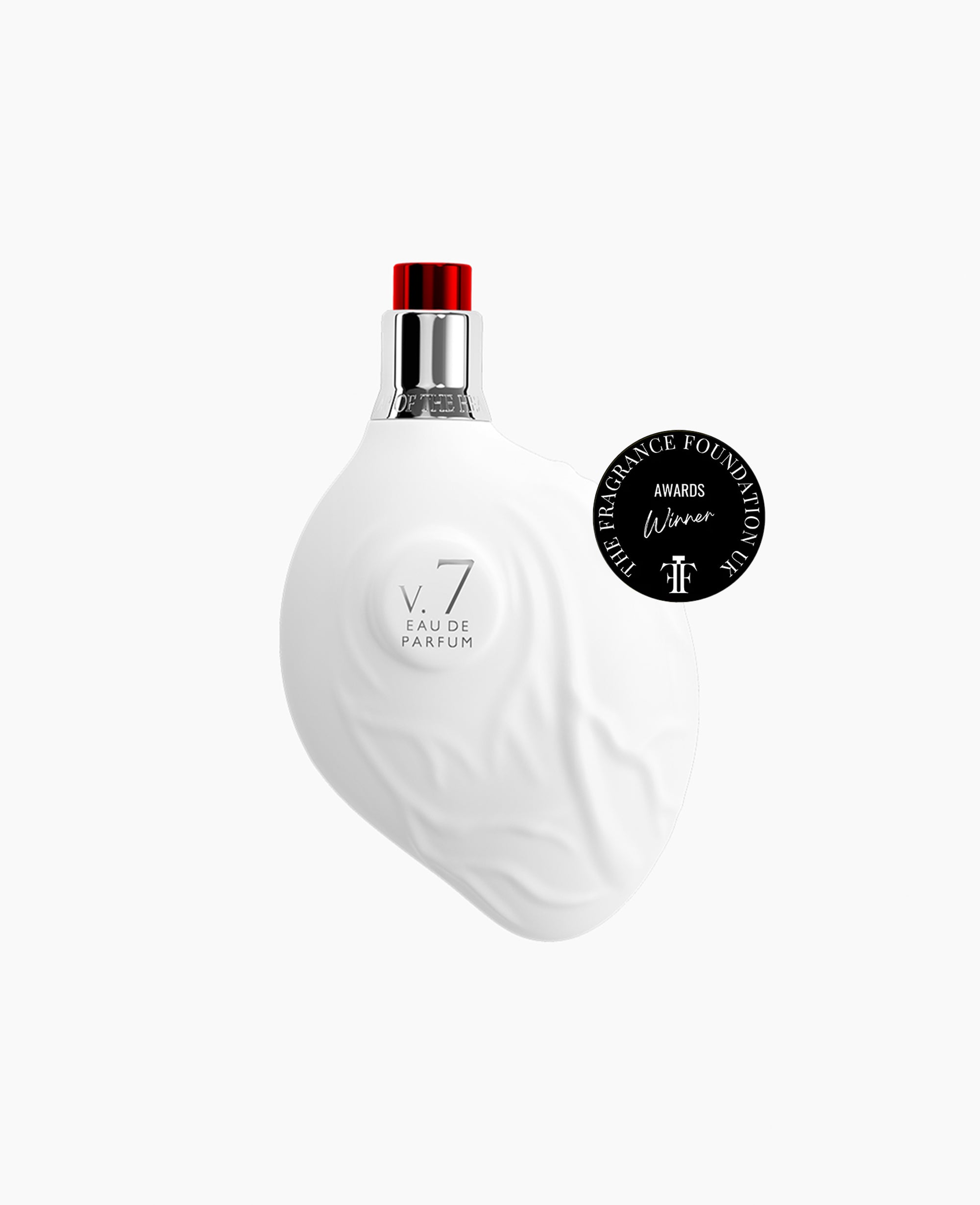 Map of the Heart V.7 Love eau de parfum in a white heart-shaped glass bottle red cap 90ml white background 