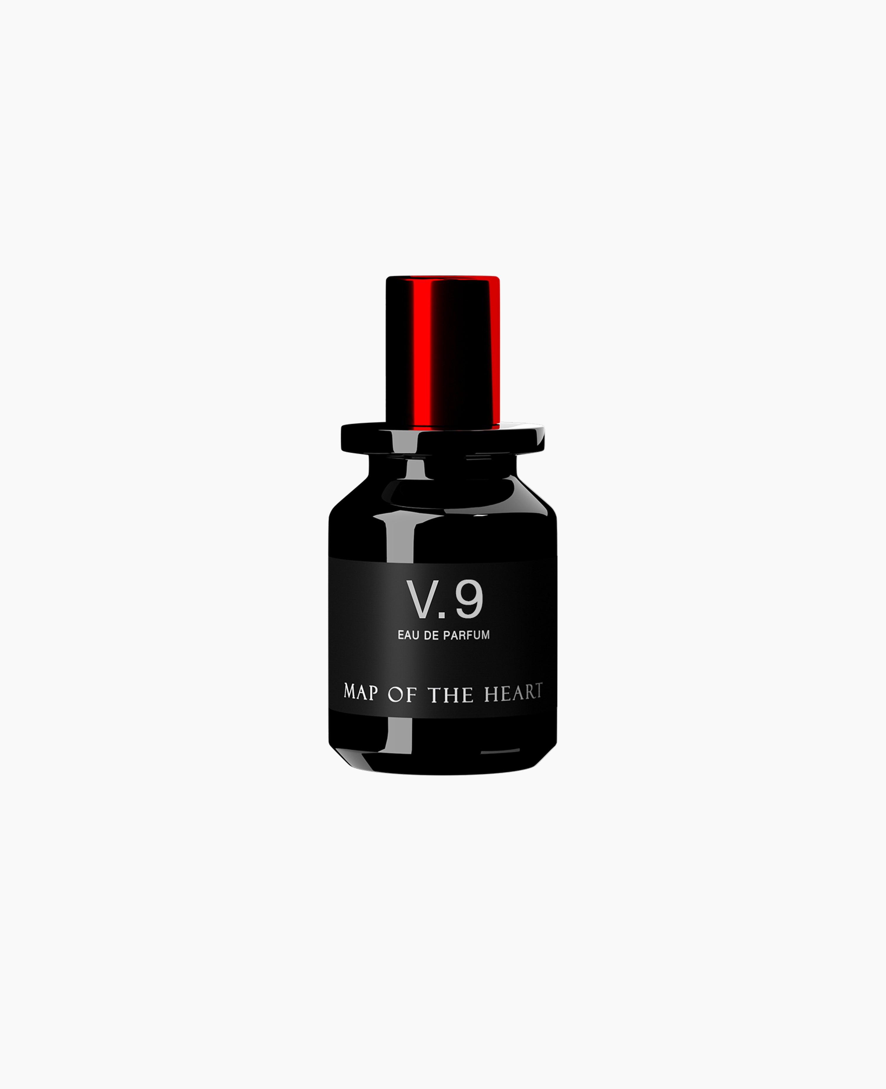 Map of the Heart V.9 Wonder eau de parfum in a black glass bottle with red lid and yellow heart back 30ml