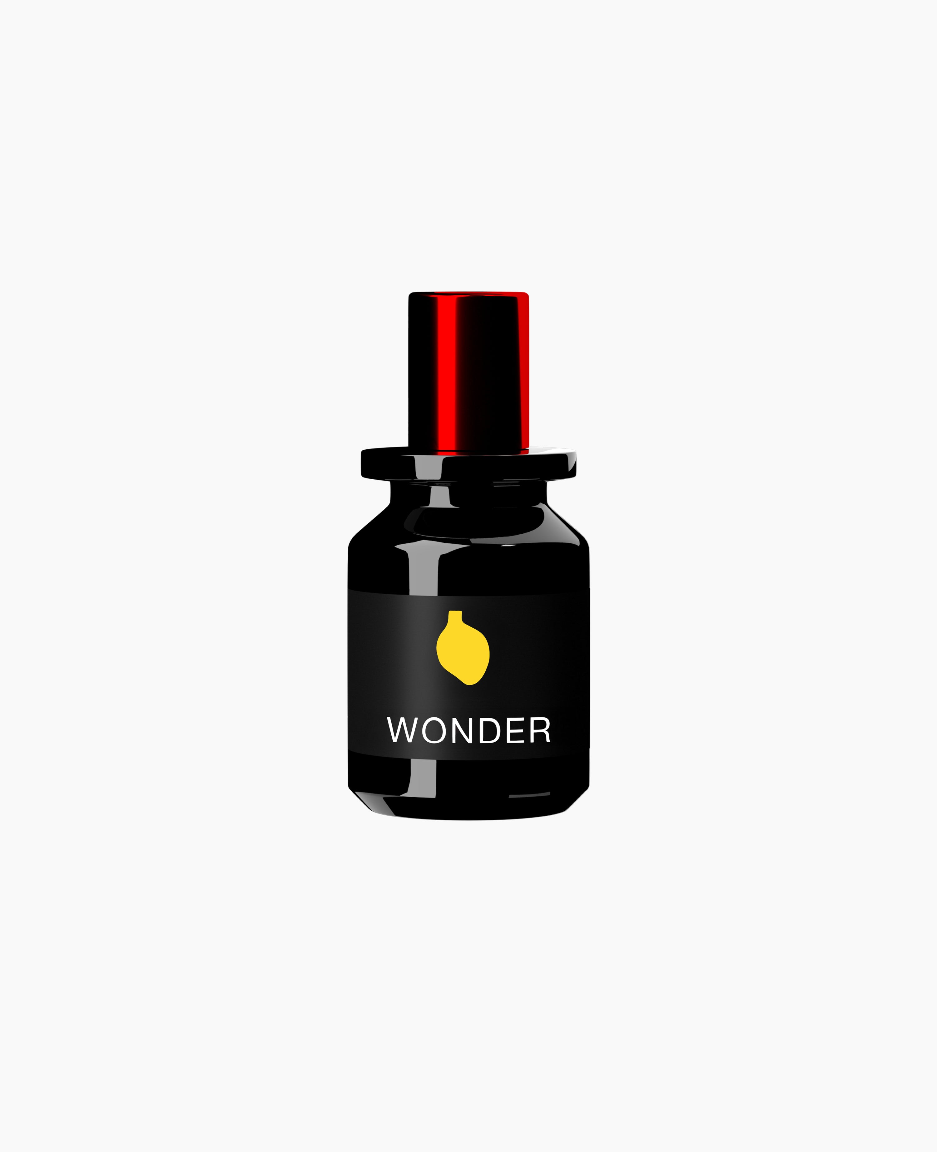 Map of the Heart V.9 Wonder eau de parfum in a black glass bottle with red lid and yellow heart 30ml