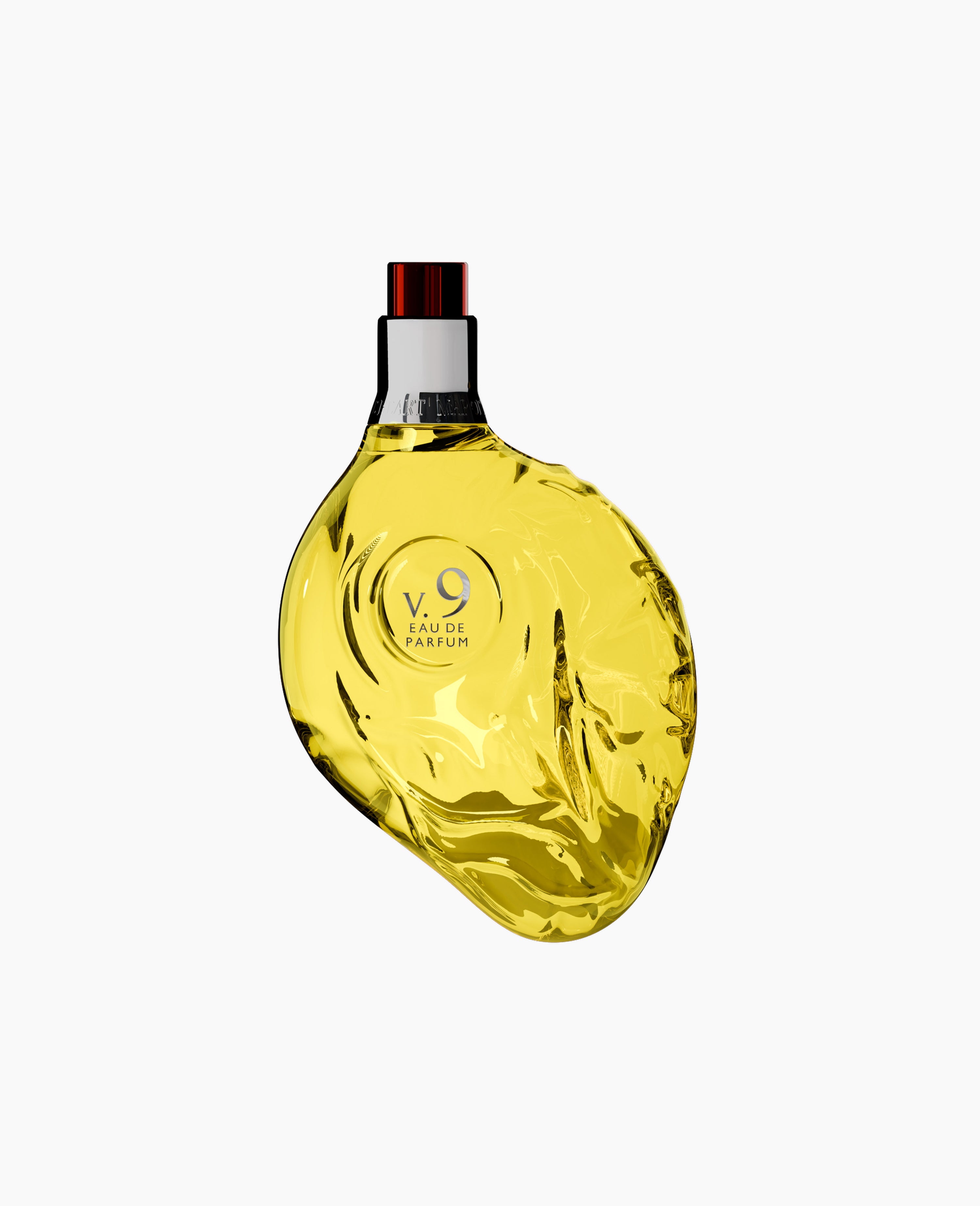 Map of the Heart V.9 Wonder eau de parfum in a yellow transparent heart-shaped glass bottle with red and silver 90ml white background