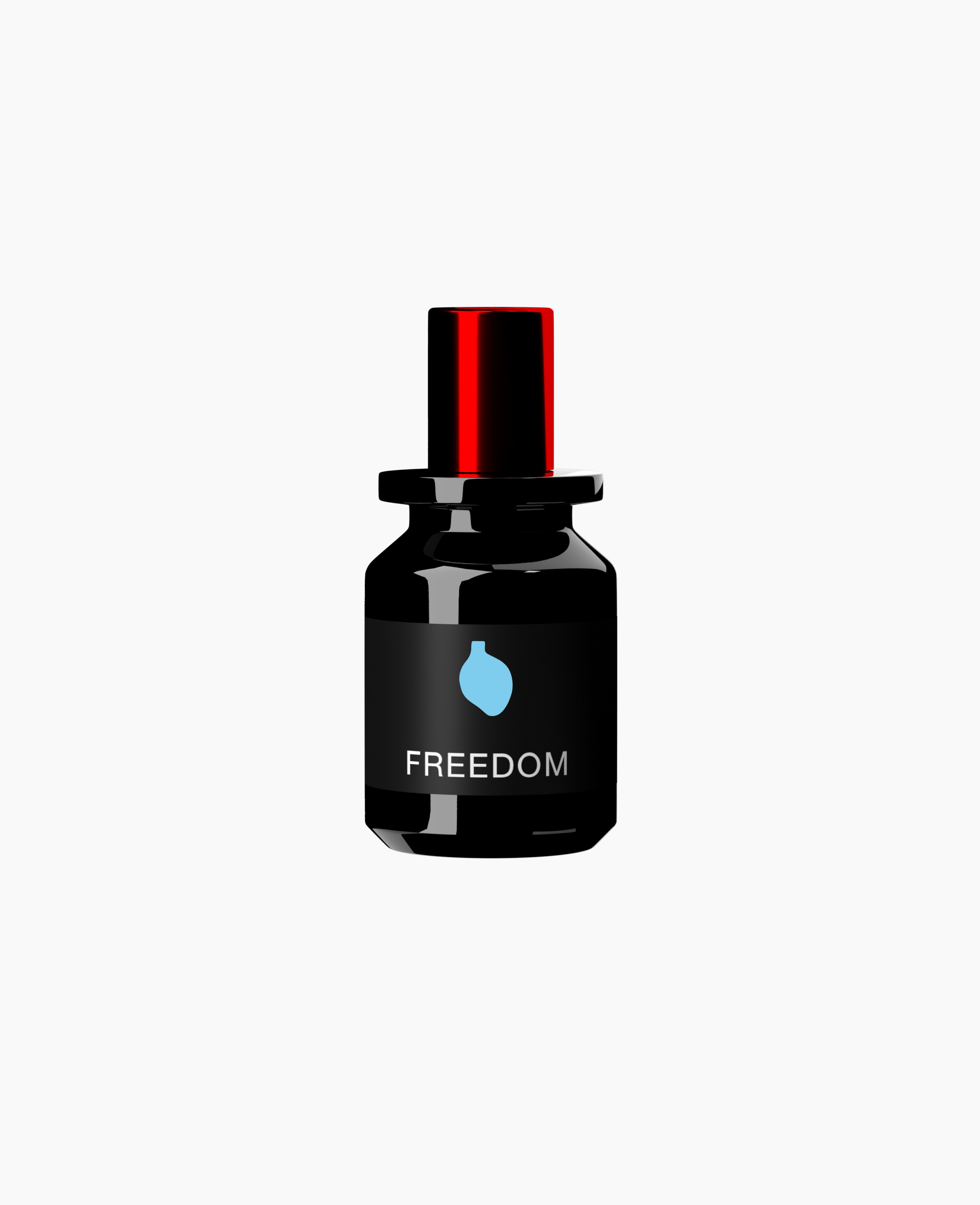 Map of the Heart V.1 Freedom eau de parfum in a black glass bottle with red cap and blue heart 30ml on white background