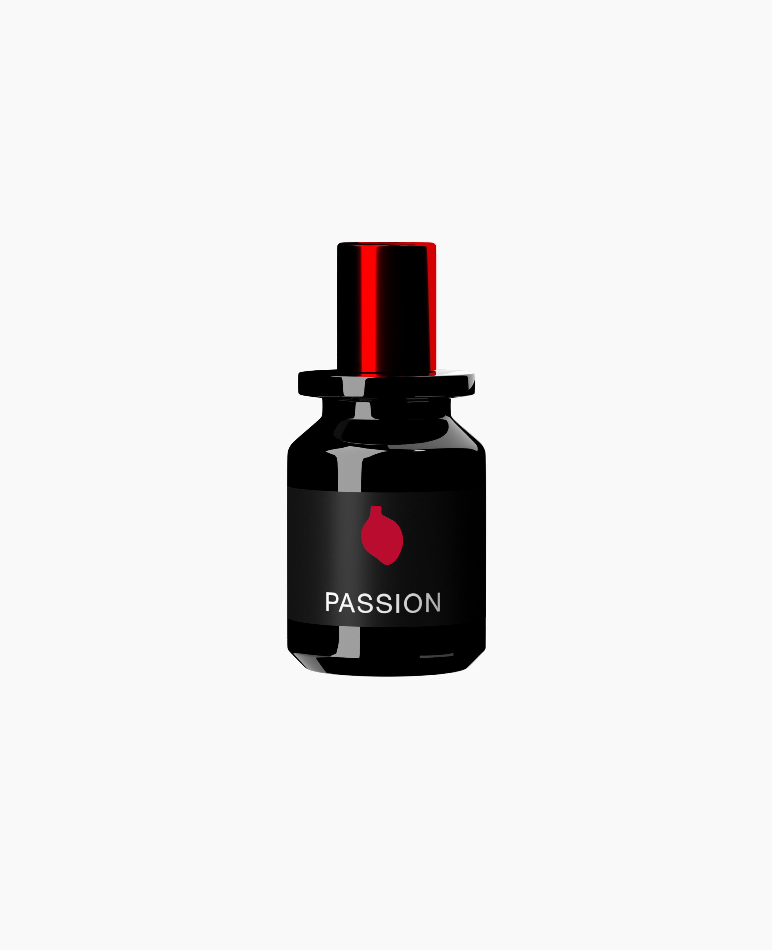Map of the Heart V.3 Passion eau de parfum in a black glass bottle with red lid and red heart 30ml on white background