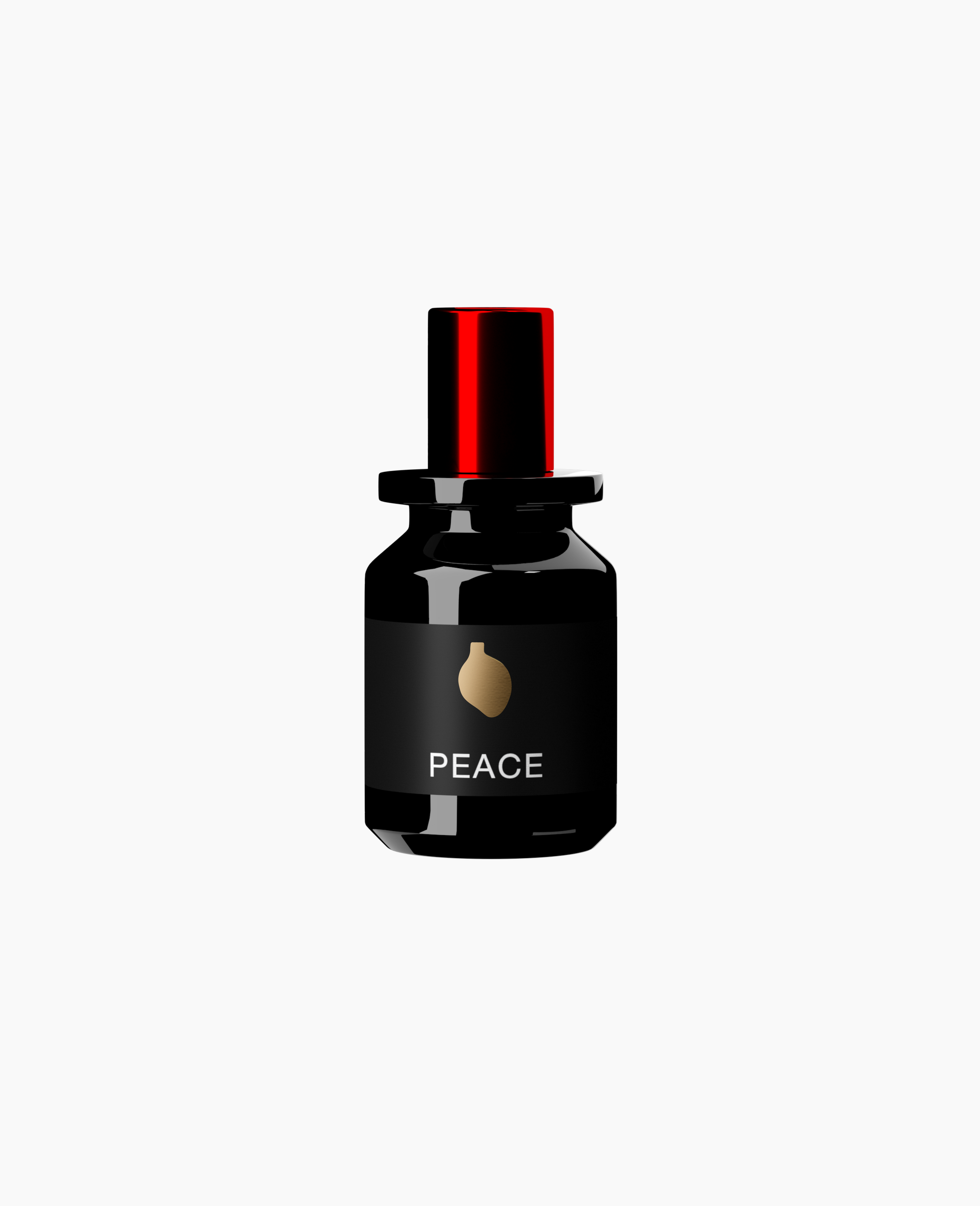 Map of the Heart V.4 Peace eau de parfum in a black glass bottle with red lid and gold heart 30ml on white background