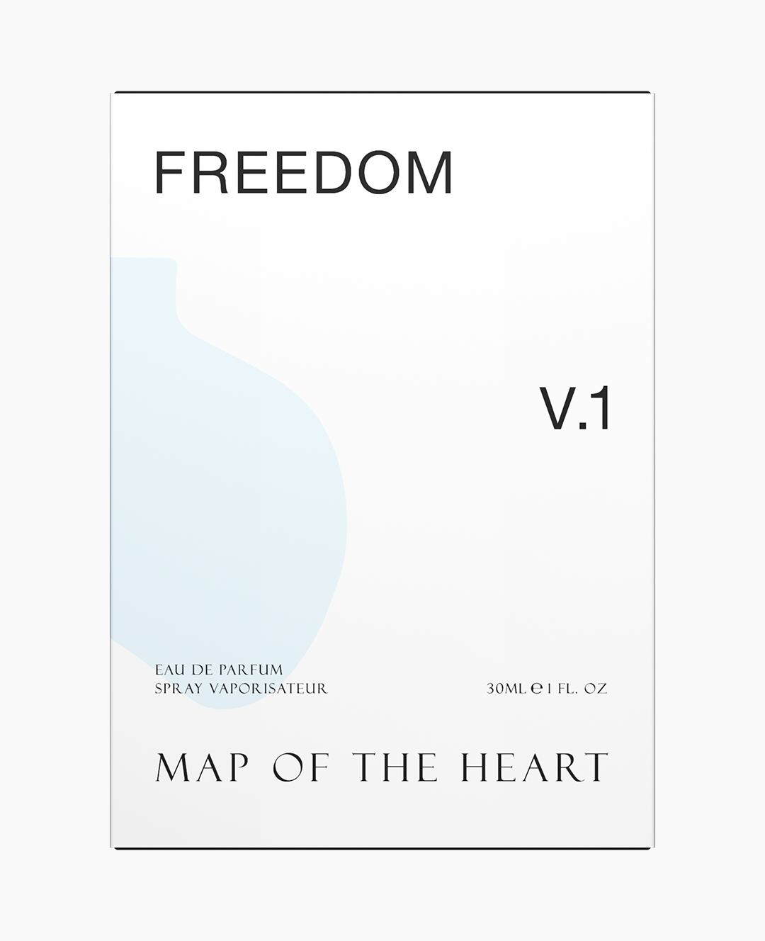 Map of the Heart V.1 Freedom eau de parfum box with blue heart 30ml on white background