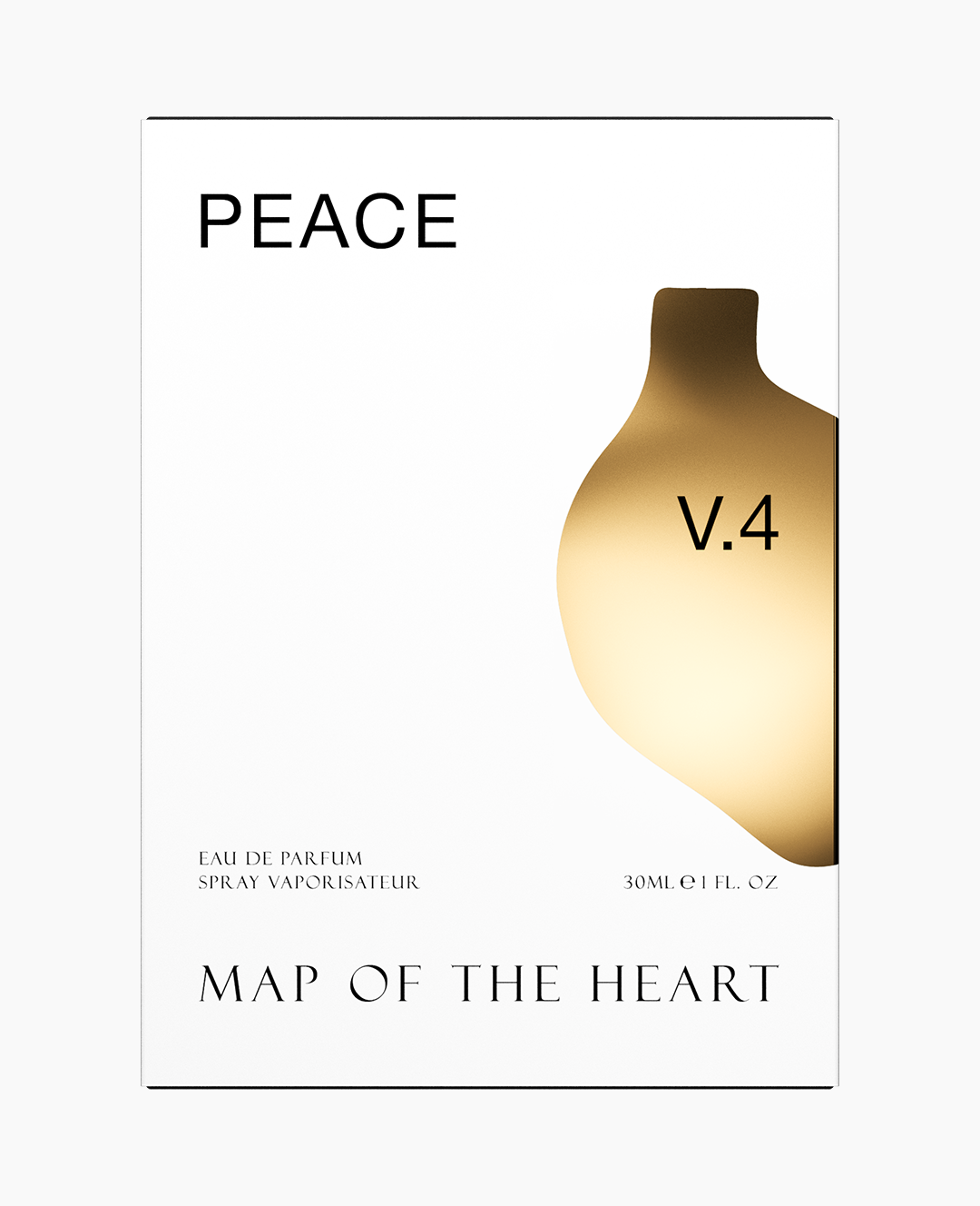 Map of the Heart V.4 Peace eau de parfum box with gold heart 30ml on white background