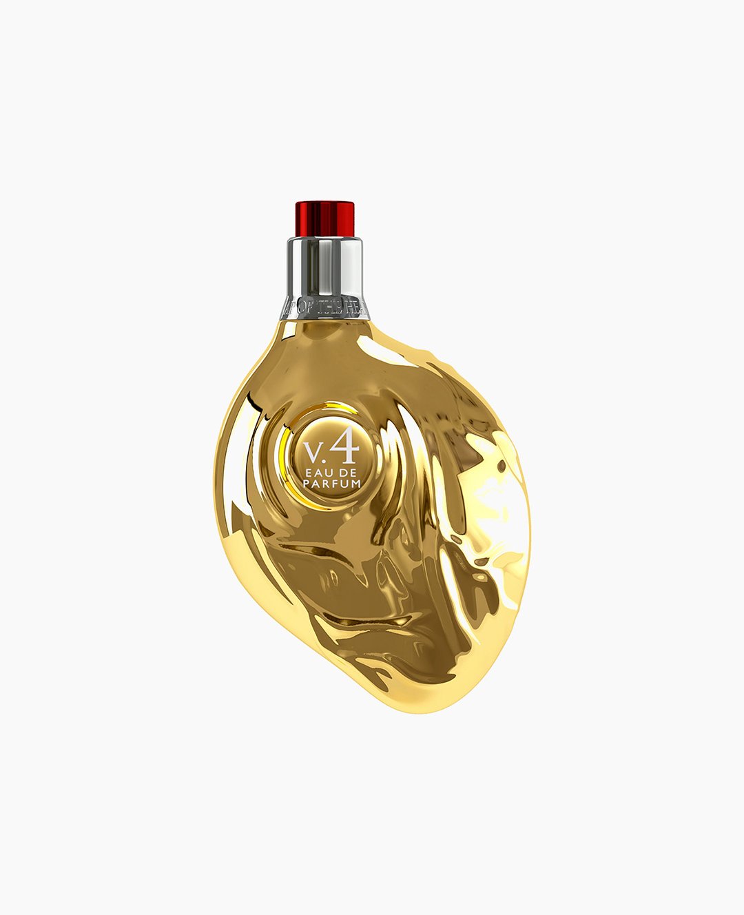 Map of the Heart V.4 Peace eau de parfum in a gold heart-shaped glass bottle with red cap 90ml on white background