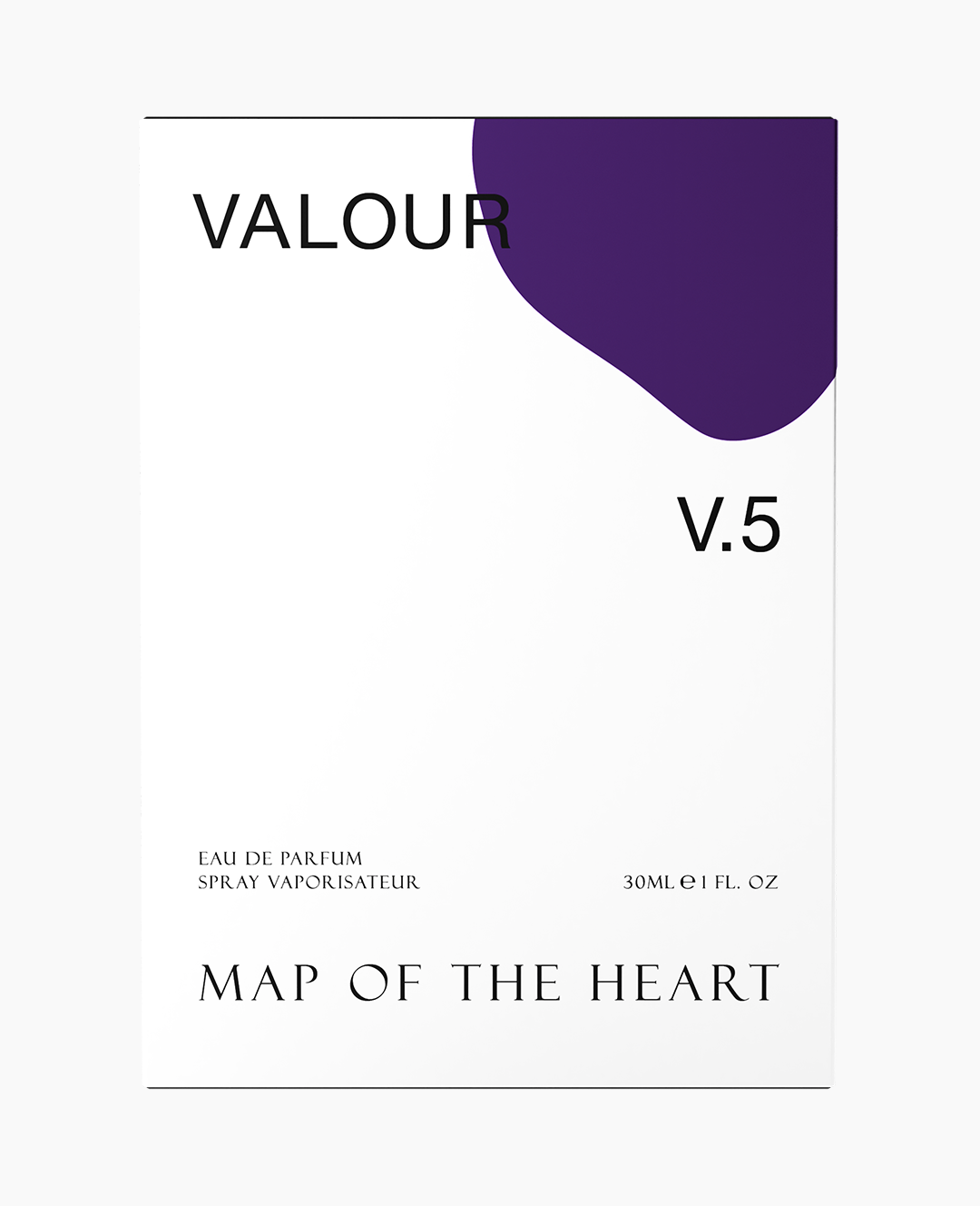 Map of the Heart V.5 Valour eau de parfum box with purple heart 30ml on white background