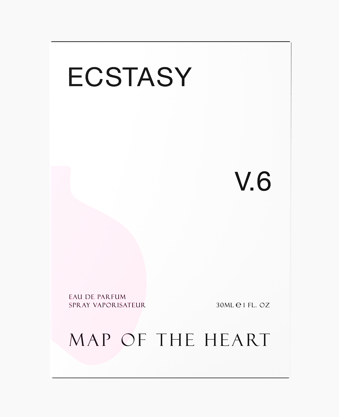 Map of the Heart V.6 Ecstasy eau de parfum box with pink heart 30ml on white background