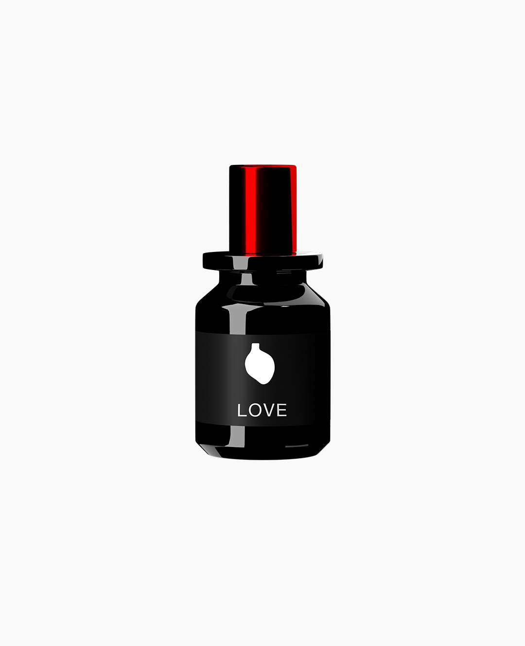 Map of the Heart V.7 Love eau de parfum in a black glass bottle with red lid and white heart 30ml on white background
