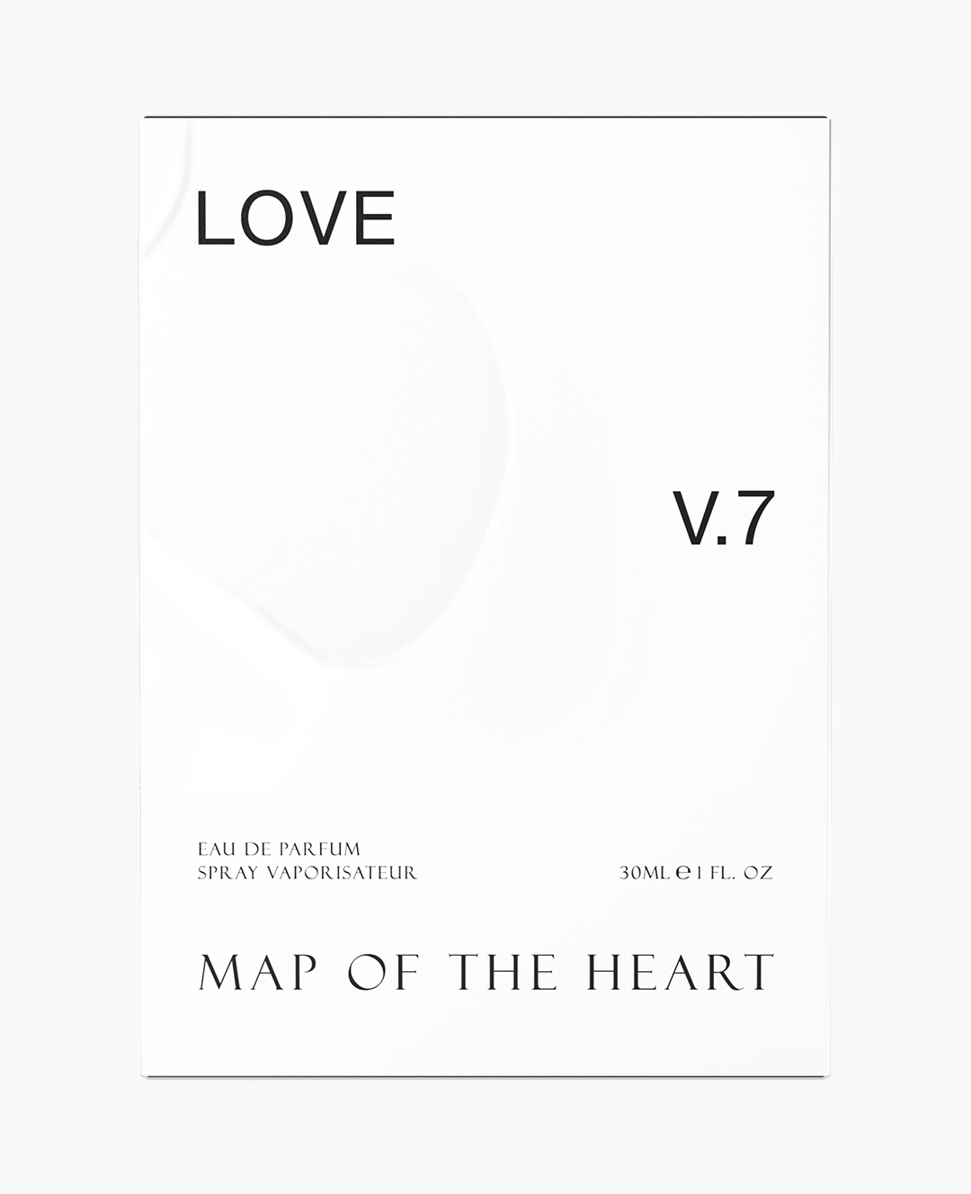Map of the Heart V.7 Love eau de parfum white box with white heart 30ml on white background