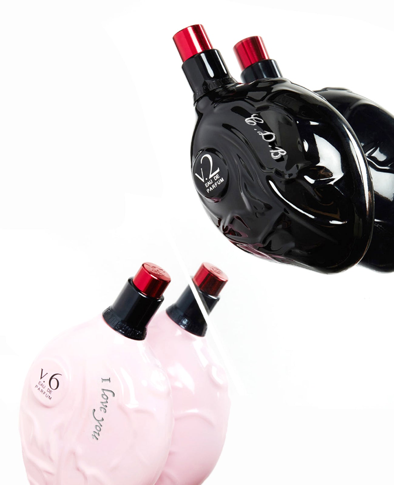 Map of the Heart bottle engraving - V.9 Ecstasy and V.2 Darkness heart-shaped bottles
